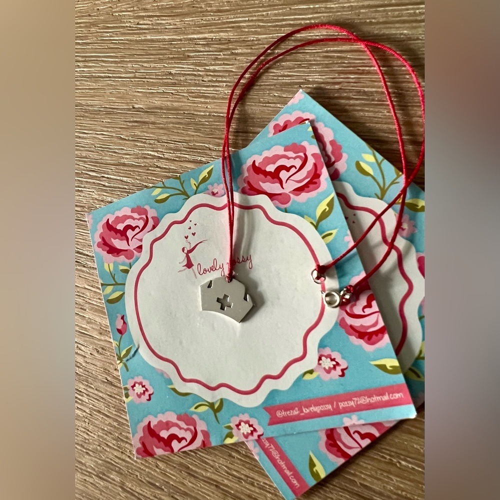 925 sterling silver nurse hat charm on a thread necklace